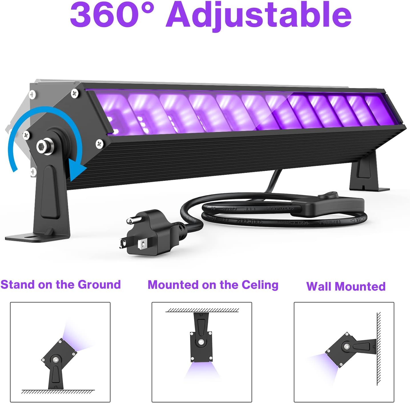 Atfoyer 40W LED Black Light Bar Black Lights for Glow Party Blacklight with Plug Each Light Up 484 Sq.ft Area Glow Light for Halloween Fluorescent Body Paint Stage Lighting Bedroom