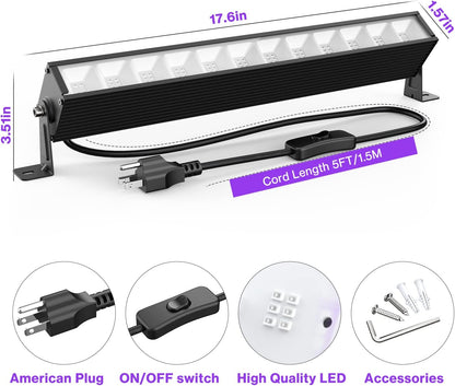 Atfoyer 40W LED Black Light Bar Black Lights for Glow Party Blacklight with Plug Each Light Up 484 Sq.ft Area Glow Light for Halloween Fluorescent Body Paint Stage Lighting Bedroom